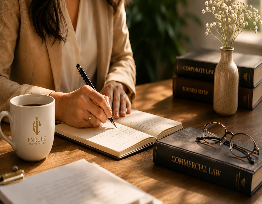 Two hands writing in a notebook